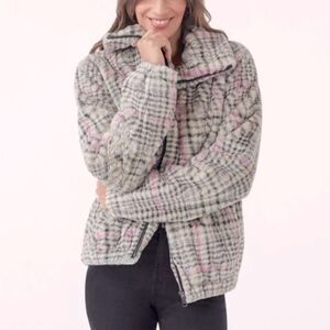 Plaid Faux Fur Bomber Jacket